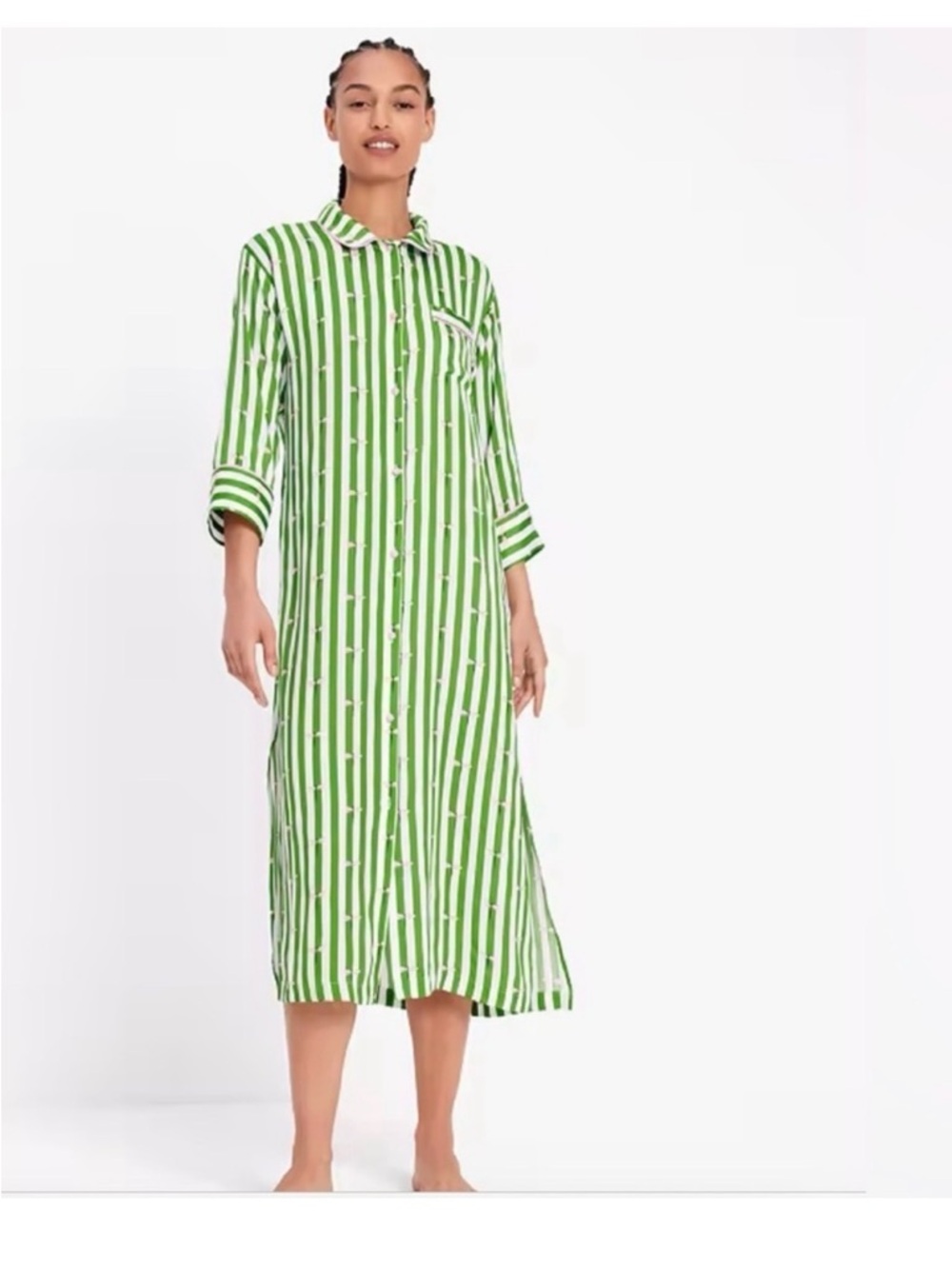kate spade Green & White Striped Dragonfly Nightgown with Pink Bow Accent